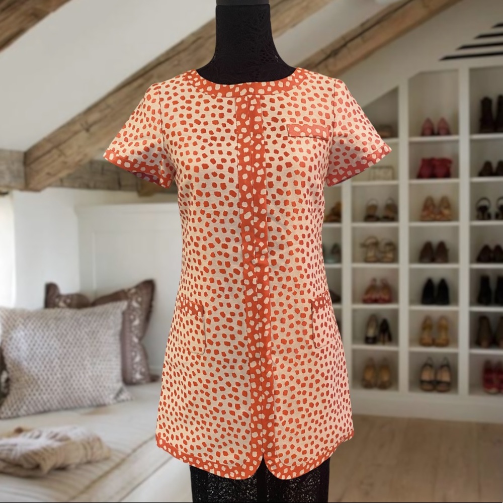 Julie Haus coral cream Silk shift dress with pockets